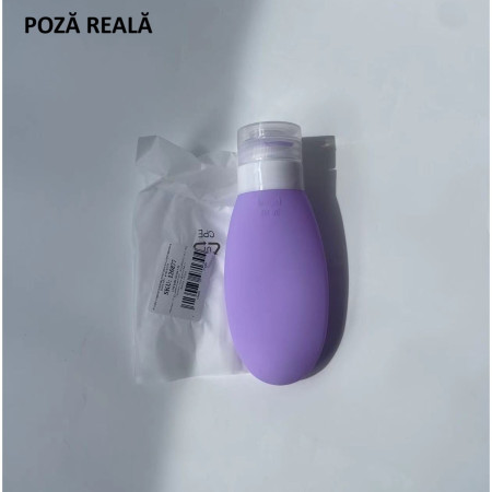 Recipient Portabil din Silicon Elegant de Voiaj, Sticla de Calatorie,  Potrivita pentru Lotiune, Sampon si Alte Lichide, Anti-scurgere, cu Posibilitate de Reumplere, Capacitate 90mL, Mov
