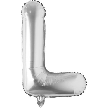 Balon Folie Metalizata Litera L, Cyrax, 40 cm, Umflati cu Heliu sau Aer, Ambalaj Individual, Pai inclus, Argintiu