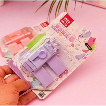 Radiera,  Model Labuta de Pisica, cu 2 Rezerve, Reglare Pull-Push, din Cauciuc, Mov