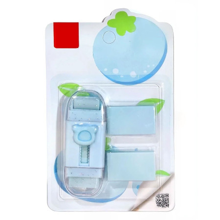 Radiera Retractabila,  Model Ursulet, Reglare Push-Pull, Radiera de tip Push, Doua Radiere de Rezerva in set din Cauciuc, Albastru deschis