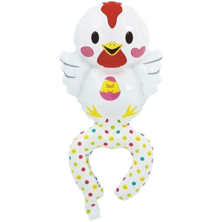 Balon din Folie Metalizata, Cyrax, Figurine Animalute, Tip Bratara, Model Gaina, Ambalaj Individual, Pai Inclus, Umflare cu Aer sau Heliu, Alb
