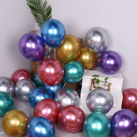 Set 12 Baloane, Cyrax, din Latex Chrome, 25 cm, Turcoaz