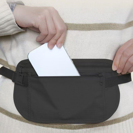 Borseta Anti-Furt, Cyrax, 2 Compartimente, Reglabila, Unisex, pentru Documente, Carduri, Telefon, Negru