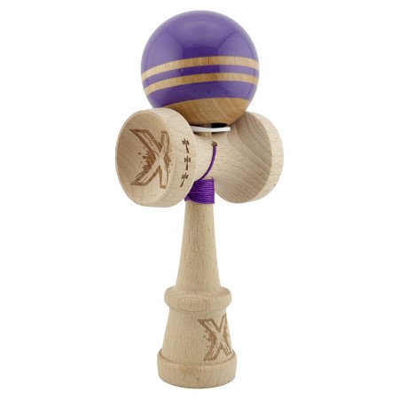Kendama X Originala RAINBOW, Profesionala, Cyrax, Cupe Mari KING SIZE V3, Super Sticky, Gaura in Baza, Rulment Metalic, din lemn 18 cm, Ata 55 cm, Indigo/Maro