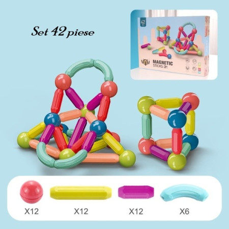 Set 42 piese magnetice de constructie, Cyrax, Forme geometrice, Multicolor