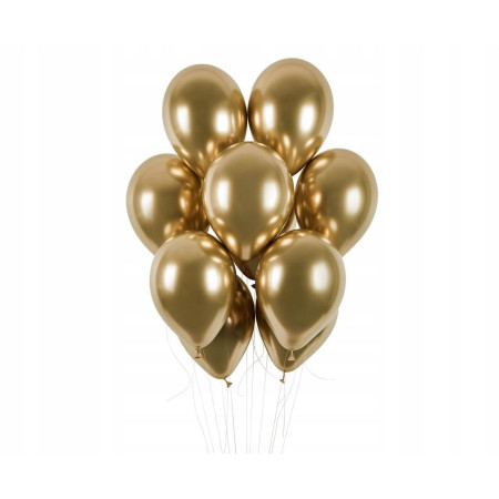 Set 10 Baloane din Latex Chrome, Cyrax, Model Party, 13 cm, Gold, 1 g