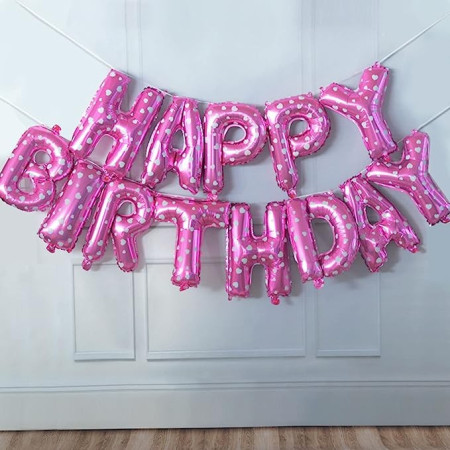 Set 13 Baloane Folie, Cyrax, Tip Ghirlanda, Model Happy Birthday, 40 cm, Roz