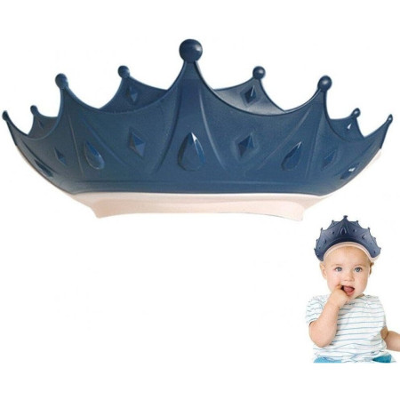 Cyrax Viziera de Protectie Baie Pentru Copii, Fippy, Model Coroana, Dimensiune ajustabila, Durabil, Usor de curatat, Impotriva Samponului, pentru Ochi si Urechi, TPE+PP, 15x13 cm, Albastru Inchis