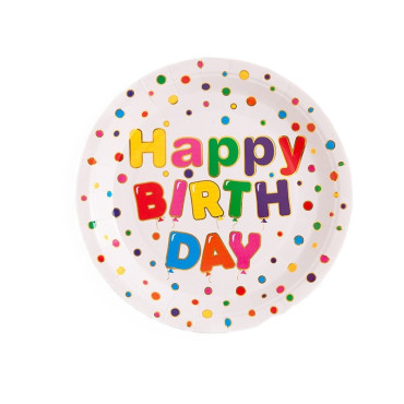 Set 10 Farfurii Unica Folosinta, Cyrax, Imprimeu Happy Birthday, din Carton, Diametru 18 cm, Multicolor