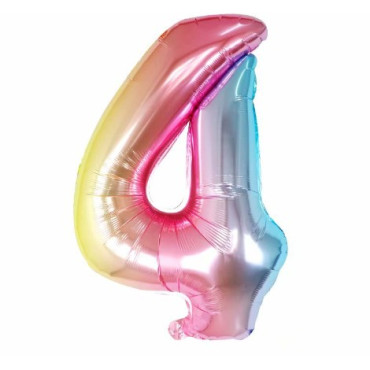 Balon din Folie Metalizata Cyrax, Figurina Cifra, Tema Aniversare 40 cm, Ambalaj Individual, Pai inclus, Umflare cu Aer sau Heliu, Multicolor, Cifra 4