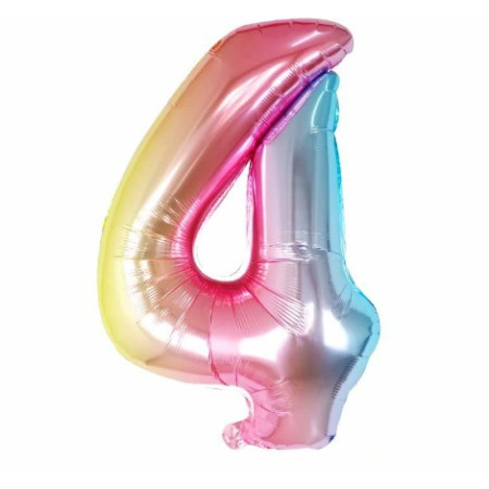 Balon din Folie Metalizata Cyrax, Figurina Cifra, Tema Aniversare 40 cm, Ambalaj Individual, Pai inclus, Umflare cu Aer sau Heliu, Multicolor, Cifra 4