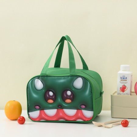 Geantă Frigorifică, Cyrax, cu Desene Animat 3D, Portabilă pentru Copii, de Prânz, din Pânză Oxford, 27.5x18x20 cm, Model Crocodil, Verde