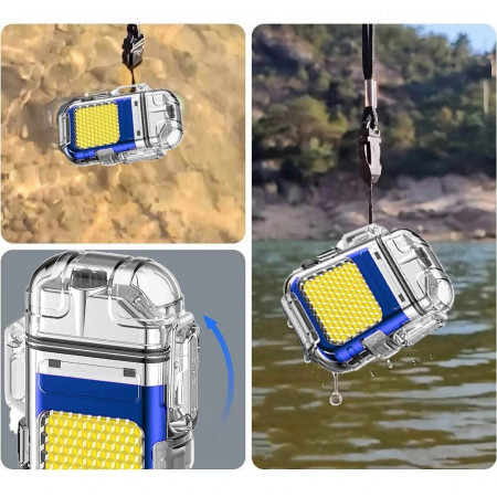 Lanterna Tip Breloc cu Bricheta,  Impermeabila, 3 Moduri Iluminare, 300 mAh, Incarcare USB-C, COB, Raza de Actiune 50 - 100 m, 7.4 x 4.9 x 1.7 cm, Albastru