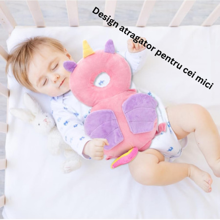 Perna tip Rucsac pentru Protectia Capului,  Tetiera tip Unicorn, pentru Bebelusi, 33x6x19 cm, 180 g, Roz