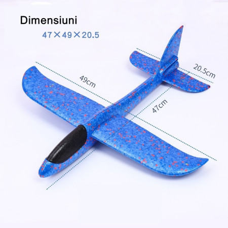 Avion planor din polistiren in punga , lungime 47 cm , Albastru , Cyrax