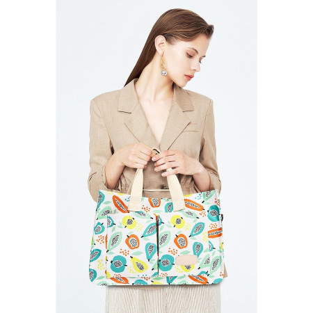 Geanta de Mana/Umar, Multifunctionala,  Inchidere cu Capsa, Imprimeu Fructe, Material Textil, 33.5 x 25 x 14.5 cm, Multicolor