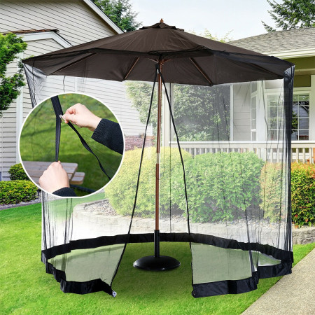 Plasa anti-tantari si insecte  pentru umbrela de soare, inaltime 2.4 m, diametru 3.8 metri, circumferinta negru