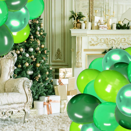 Set 10 Baloane din Latex Chrome, Cyrax, Model Party, 23 cm, Diferite Nuante Verde, 2.2 g