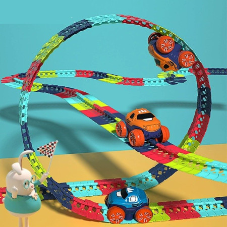 Jucarie de Constructie RollerCoaster, Cyrax, 184 de Piese, 44.5x36x7 cm, cu Masini, Multicolor