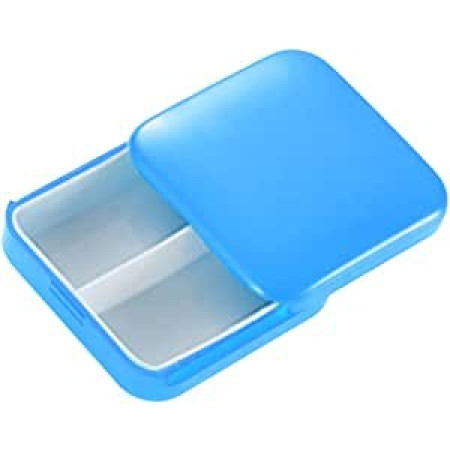 Cutie depozitare medicamente, 2 compartimente, Glisanta, Albastru, Patrata,  Inchidere etans