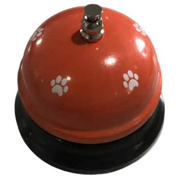 Clopotel Metalic Multifunctional,  Portocaliu cu Imprimeu Labuta Alba, 7.5x7.5x6.5 cm, Dresaj, Receptie, Restaurante