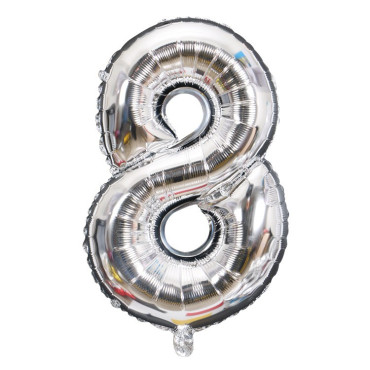 Balon din Folie Cyrax, Cifra 8, 81 cm, Pentru Aer sau Heliu, Bulk, Argintiu