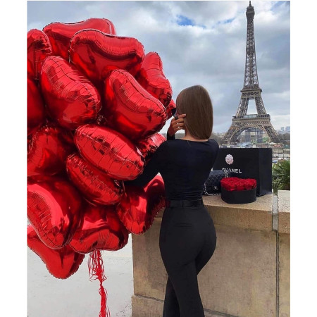 Balon din Folie Metalizata, Cyrax, Figurina Inimioara, Model Simplu, Tematica Iubire, 40 cm, Ambalaj Individual, Pai Inclus, Umflare cu Aer sau Heliu, Rosu