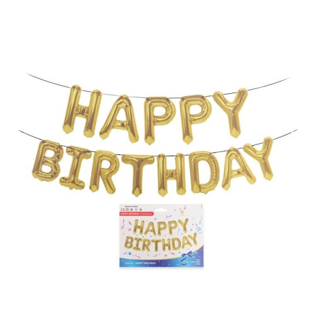 Set 13 Baloane Folie, Cyrax, Tip Ghirlanda, Model Happy Birthday, 40 cm, Auriu