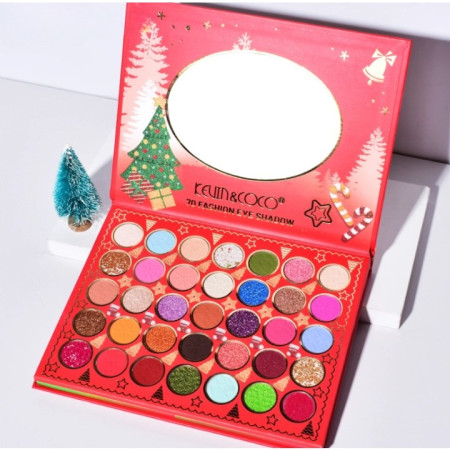 Set de Machiaj Kevin&Coco, 70 de Culori, Paleta de Farduri, Model Merry Christmas, Oglinda Ovala, 22.3x17.2x1.9 cm, Multicolor