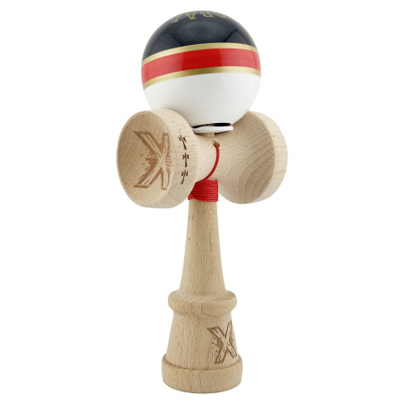 Kendama X Originala ROYAL SPIKE, Profesionala, Cyrax, Cupe Mari KING SIZE V3, Super Sticky, Gaura in Baza, Rulment Metalic, din lemn 18 cm, Ata 55 cm, Inel Rosu