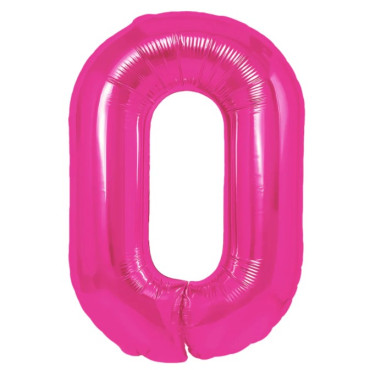 Balon din Folie Metalizata, Cyrax, Figurina Cifra, Model 0, Tema Aniversare 100 cm, Ambalaj Individual, Pai Inclus, Umflare cu Aer sau Heliu, Roz