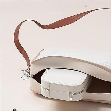 Portfard, Cyrax, Geanta Cosmetice, cu Oglinda LED, 3 Moduri de Lumina, Incarcare USB, Baterie 1200 mAh, pentru Organizarea Cosmeticelor, 4 Compartimente, Imitatie Piele, Alb, 16.5x11.5x6 cm