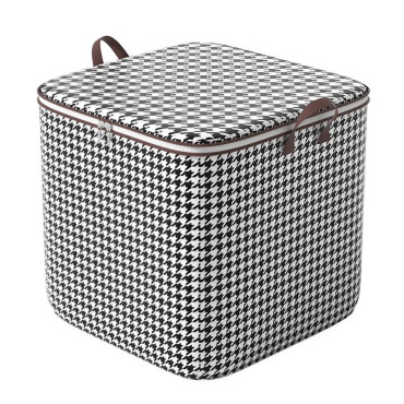 Cutie de Depozitare cu Fermoar,  Pliabila, Maner Ranforsat, Fermoar Rezistent, pentru Haine, Paturi, Plapumi, Perne, Lenjerii de Pat, Jucarii, 40x50x50 cm, 100 Litri, in Carouri, Alb-Negru