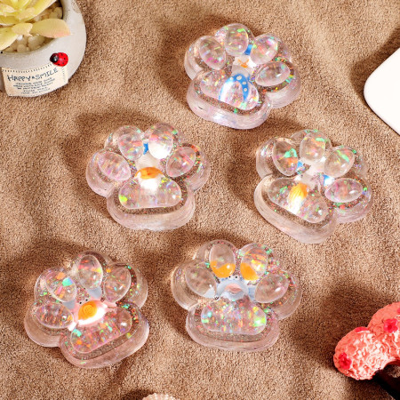 Jucarie Antistres Squishy, Cyrax, cu Revenire Lenta, Squeeze Pinch Family, Model Cat Paw, 6.5 x 7 cm, din Tpr, 4-6 Ani, Model 6 Ocean, Transparent