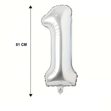 Balon din Folie Cyrax, Cifra 1, 81 cm, Pentru Aer sau Heliu, Argintiu