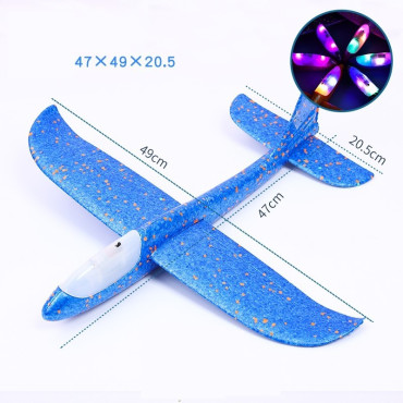 Avion planor din polistiren in punga , lungime 47 cm , cu lumini pe cap, Albastru , Cyrax