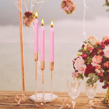Set 4 Lumanari,  pentru Suport de Masa, Fara Miros si Fum, din Parafina, 2.2 x 25 cm, Roz