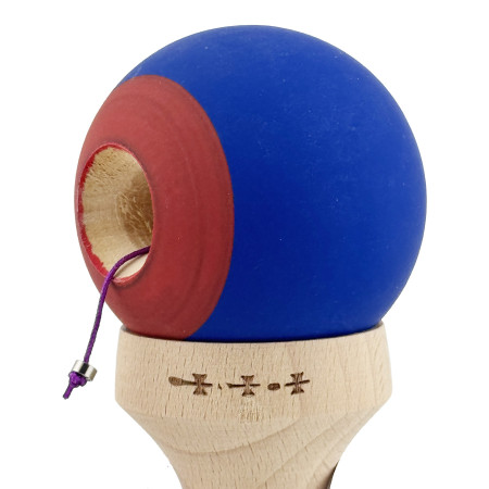 Kendama X Originala, Profesionala, Cyrax, Rubber Grip, Cupe Mari KING SIZE V3, Gaura in Baza, Rulment Metalic, din lemn 18 cm, Ata 62/65 cm, Bicolor Albastru inchis/Rosu