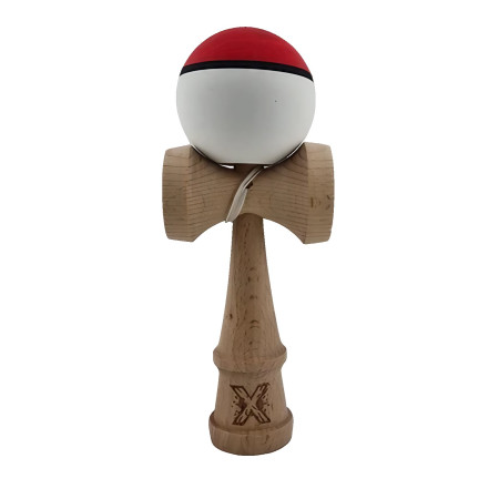 Kendama X Originala, Profesionala, Cyrax, din Lemn, Rubber Grip, 18 cm, Rosu/Alb