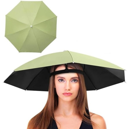 Umbrela de Cap,  Diametru 69 cm, Banda Elastica de Cap, Protectie UV/Ploaie, Verde Matcha