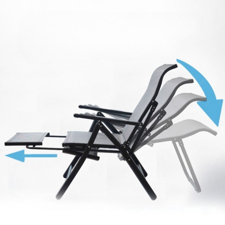 Scaun 2in1 de Gradina,  Sezlong, Suport Picioare, Pliabil, Cadru Metalic, Impermeabil, 47 x 110 x 46 cm, Negru