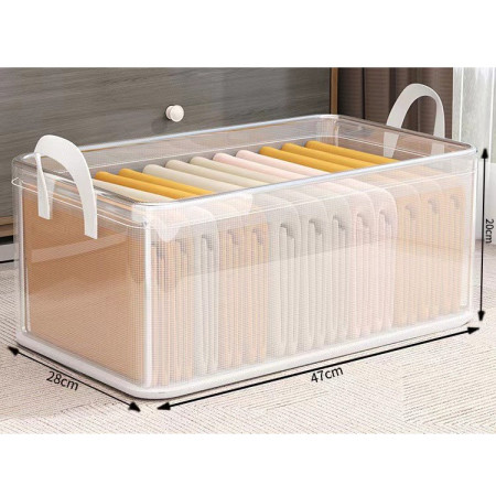 Cutie container de depozitare din PVC,  de stocare, Dimensiuni multiple, Accesoriu robust pentru organizarea de uz casnic, volum 26L, 47 x 28 x 20 cm, Transparenta