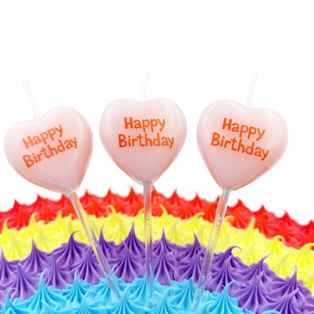 Set 5 Lumanari de Tort, Cyrax, Model Inima, Text Happy Birthday, 2.5 x 2.5 cm, din Ceara, Multicolor