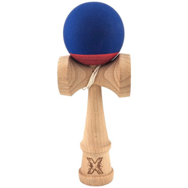 Kendama X Originala, Profesionala, Cyrax, din Lemn, 18 cm, Rubber Grip, Albastru inchis/Rosu