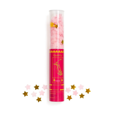 Tun de Confetti, Cyrax, 40 cm, Model Stelute din Folie si Hartie, Ambalaj PET, Roz