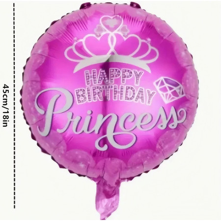Balon din Folie Metalizata, Cyrax, Figurine, Model Princess, Happy Birthday, Tematica Aniversare, 45 cm, Ambalaj Individual, Pai Inclus, Umflare cu Aer sau Heliu, Multicolor