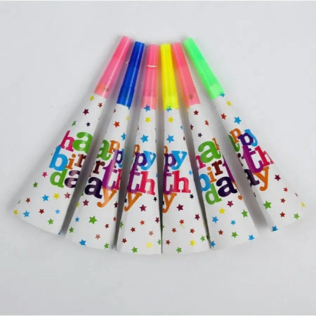 Set 6 Suflatori, Cyrax, Colectia Happy Birthday, 20 cm, din Carton, Multicolor