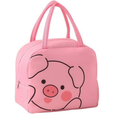 Geantă Frigorifică, Cyrax, cu Desene Animat, Portabilă pentru Copii, de Prânz, din Pânză Oxford, 22x14x19 cm, Model Purcelus, Roz