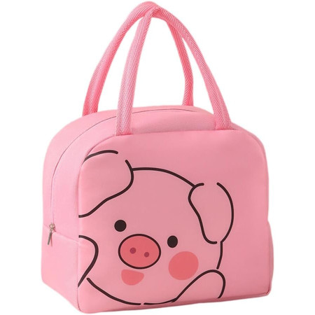 Geantă Frigorifică, Cyrax, cu Desene Animat, Portabilă pentru Copii, de Prânz, din Pânză Oxford, 22x14x19 cm, Model Purcelus, Roz