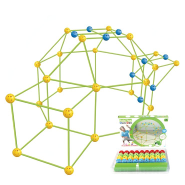 Kit de Constructie Fort 3D pentru Copii, Cyrax, 560 g, 36 Sfere, 51 Tije, Panza Verde Impermeabil, 3 ani, Educativ, Multicolor